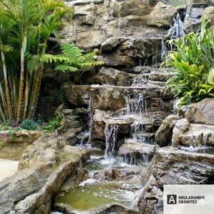 Three-tier natural granite waterfall