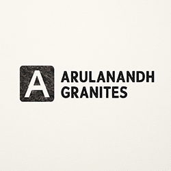 Arulanandh Granites logo with stylized letter A over granite stone texture